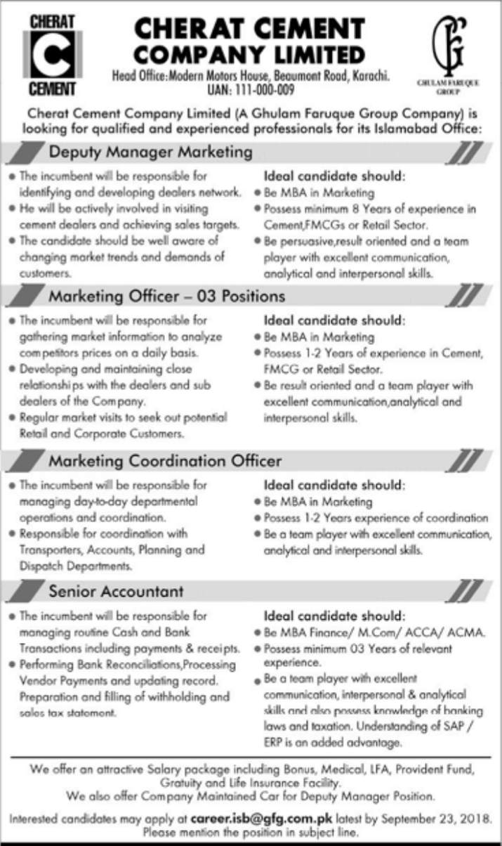 Cherat Cement Company Limited Career Opportunities