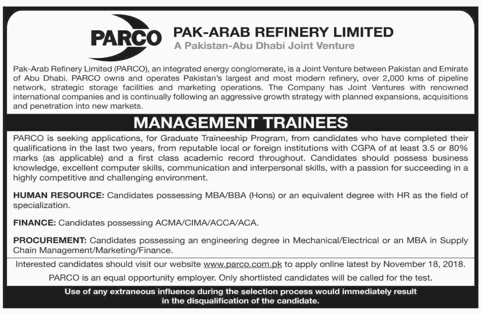 Parco Management Trainee Program