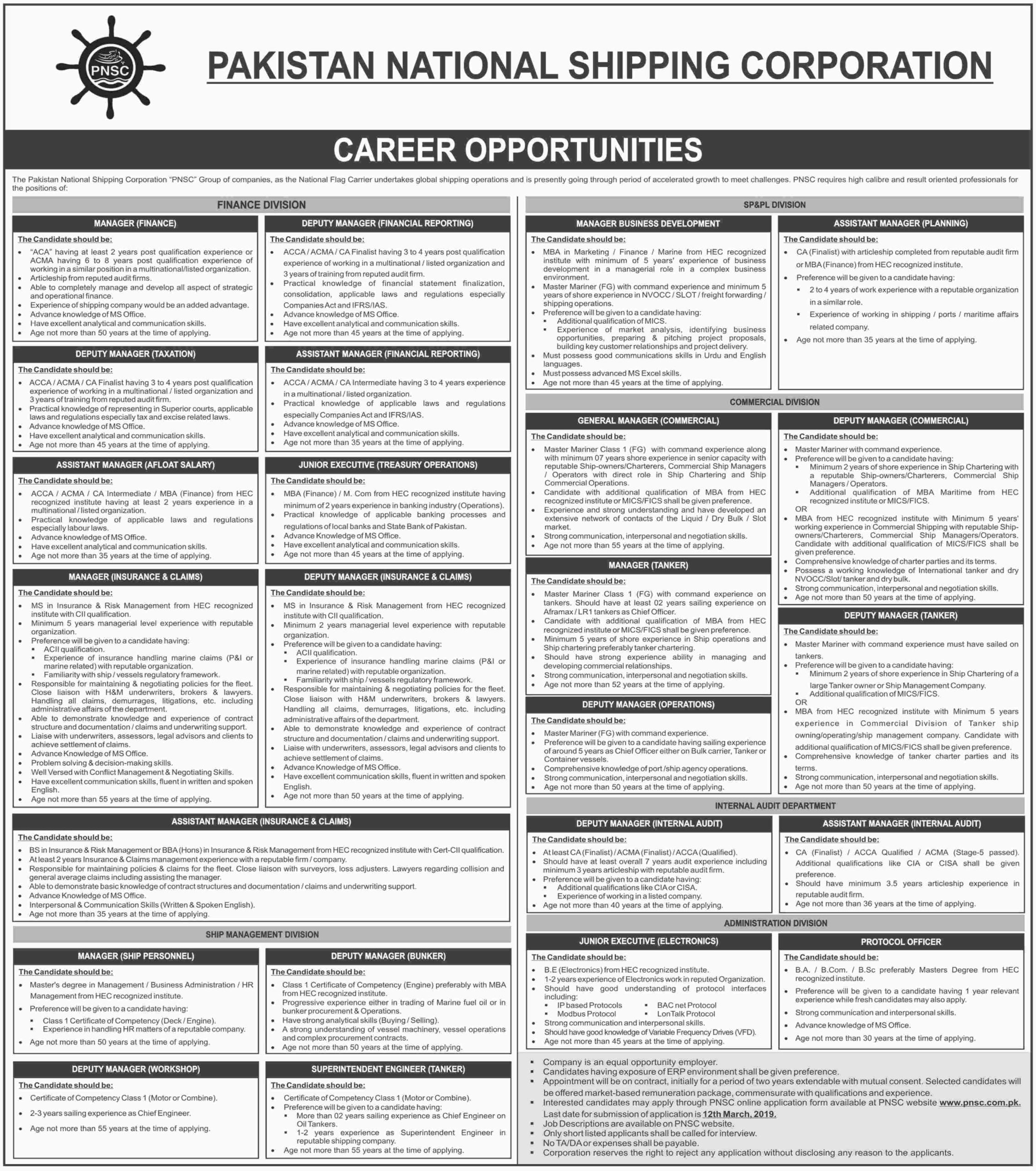 Pakistan National Shipping Corporation Pnsc Jobs 2019 Www Pnsc Com Pk Apply Online