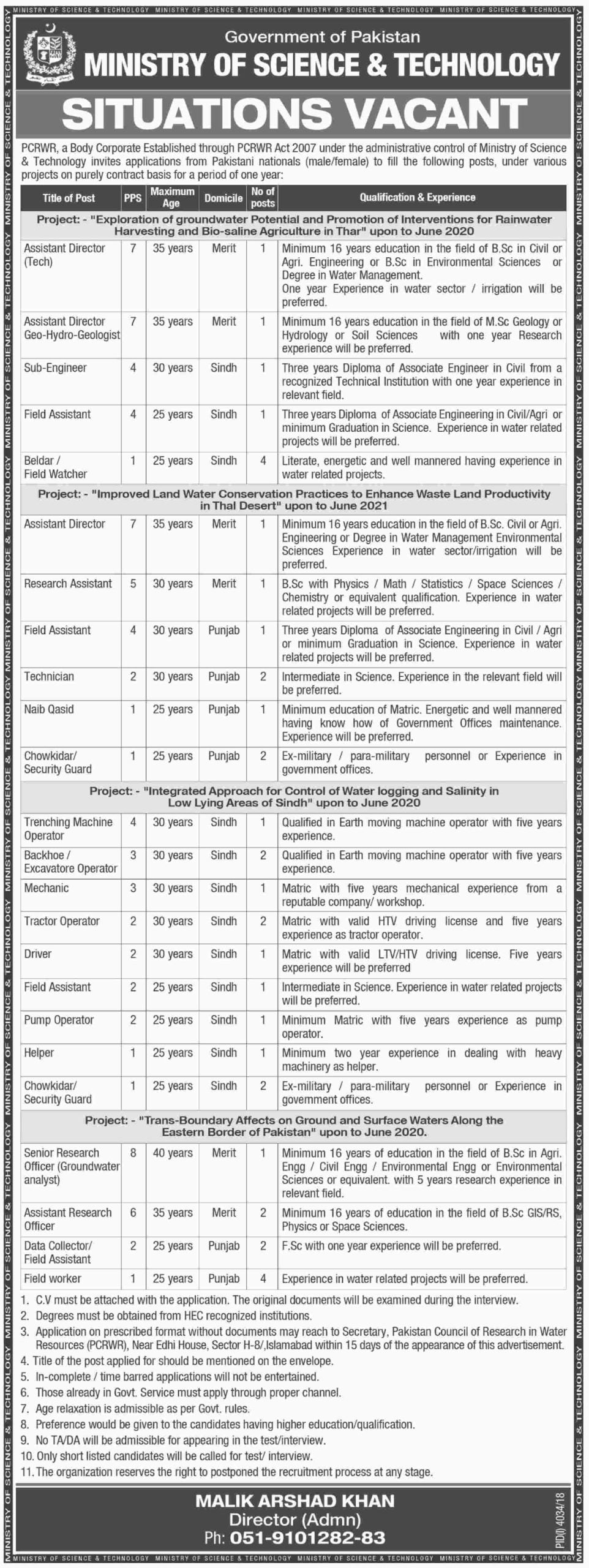 Ministry Of Science And Technology Islamabad Jobs 2019 Application Form