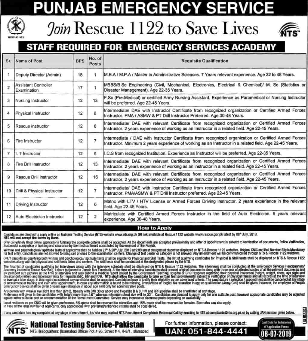 Rescue 1122 Staff And Driver Jobs 2019 Www.rescue.gov.pk Nts