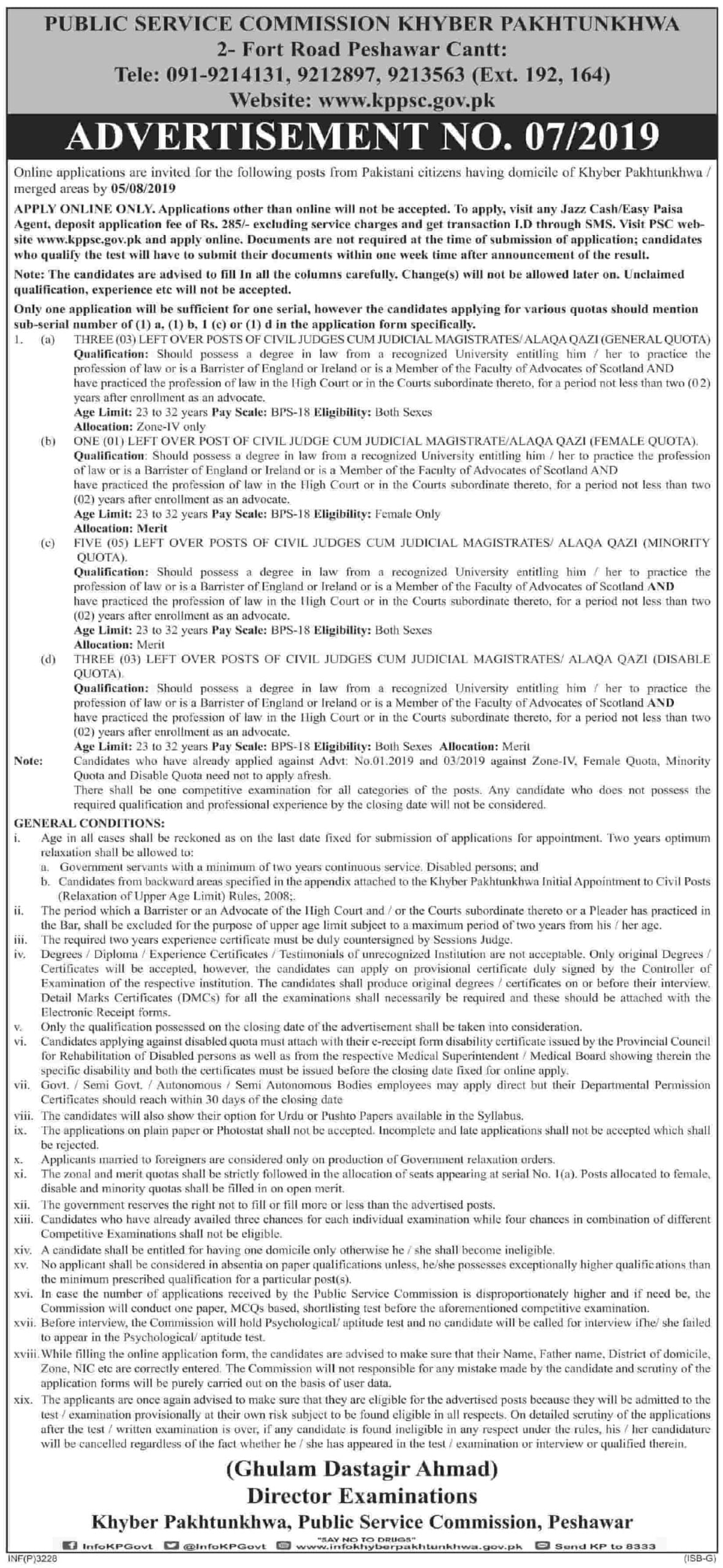 Khyber Pakhtunkhwa Public Service Commission Kppsc Jobs Advertisement No 7 2019 Apply Online