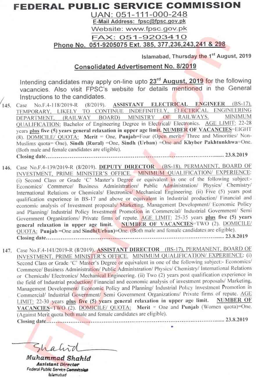 Fpsc Jobs Consolidated Advertisement No 8 2019 Apply Online 1