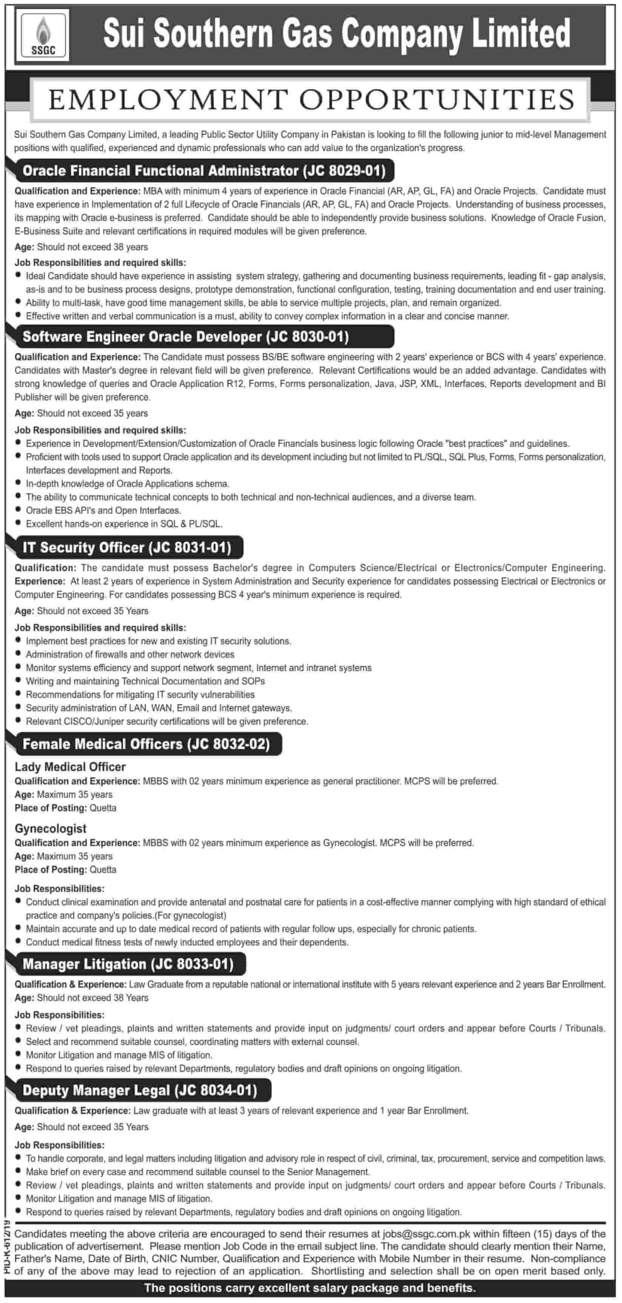 Sui Southern Gas Company Limited Ssgc Latest Jobs 2019 Advertisement Apply Online