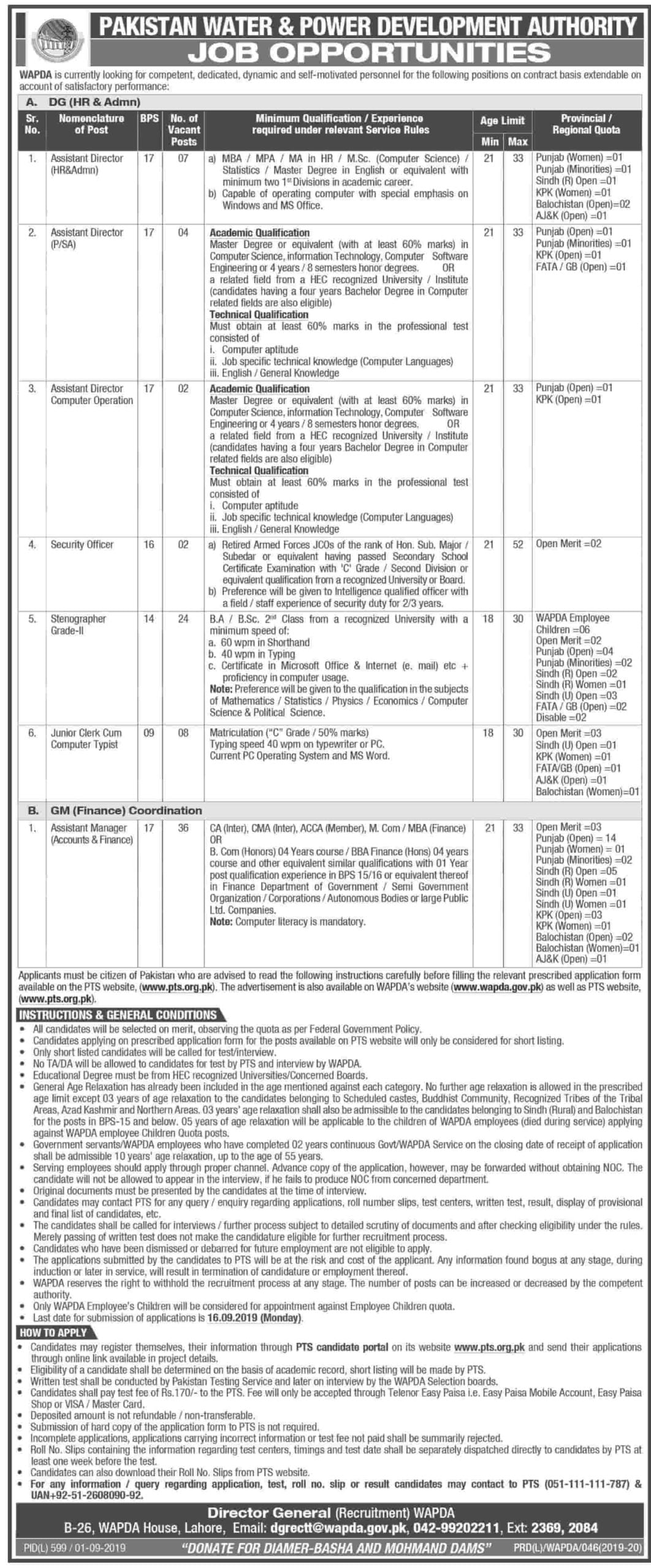 Wapda Latest Jobs 2019 Pts Advertisement Www.pts.org.pk Apply Online