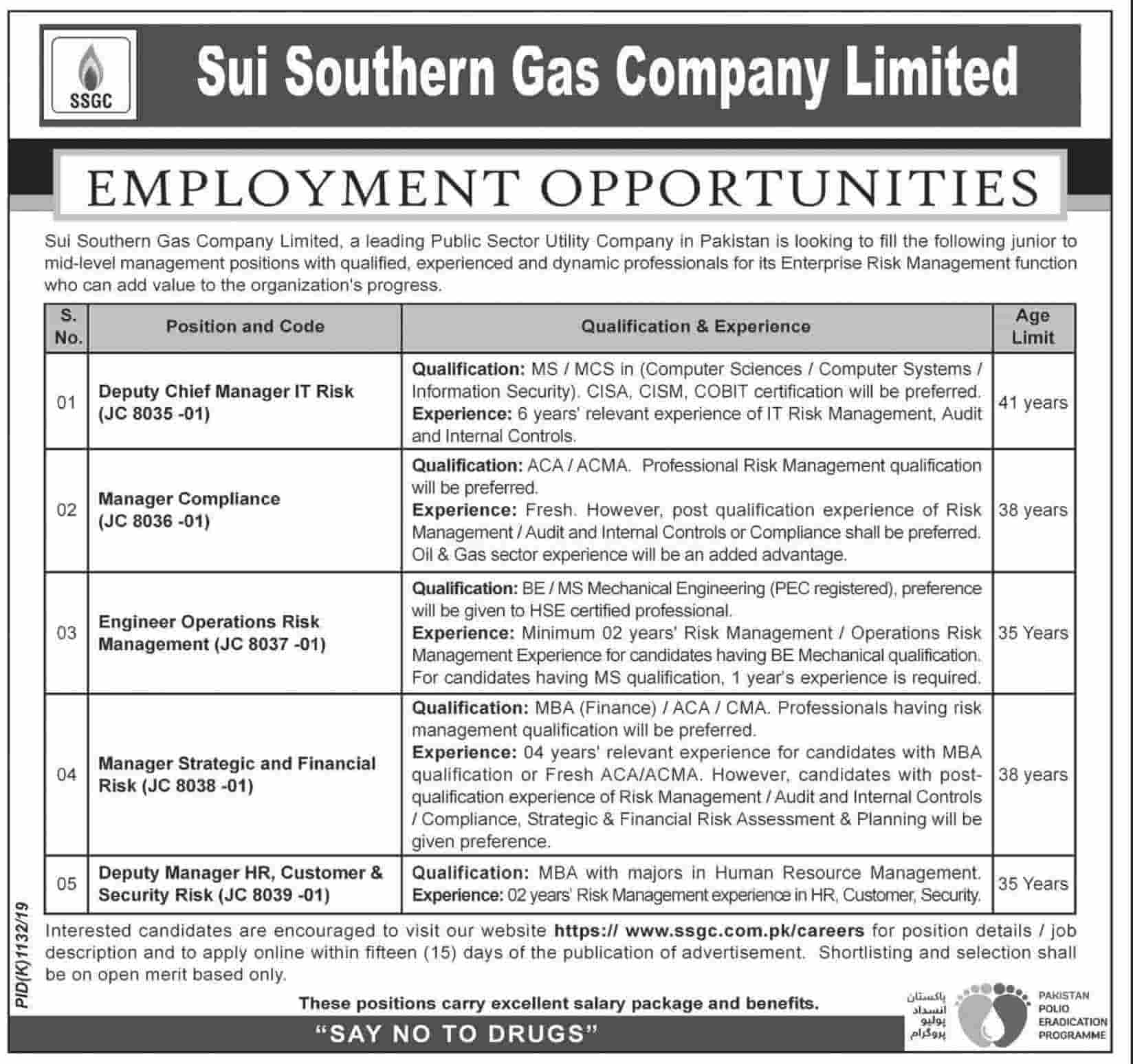 Sui Southern Gas Company Limited Ssgc Jobs October 2019 Apply Online Latest Advertisement