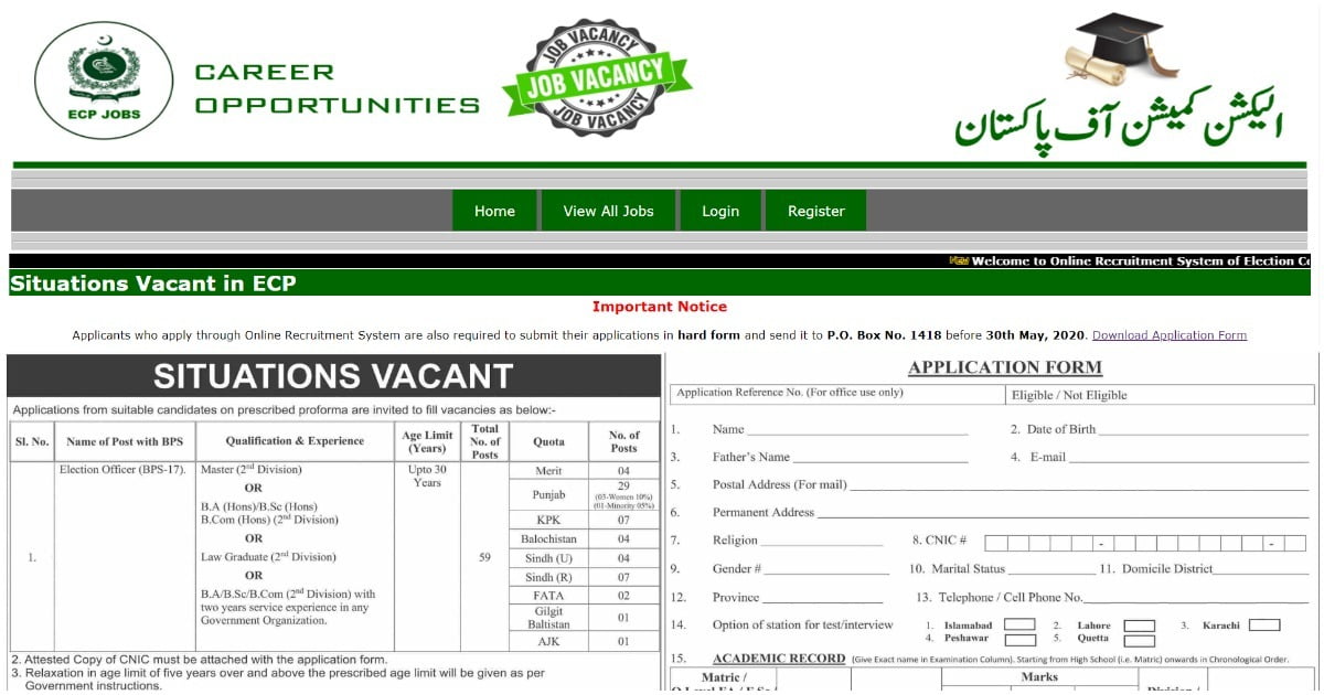 Featured Image Election Commission Of Pakistan Ecp Jobs 2020 For Election Officers Po Box 1418 Gpo Islamabad