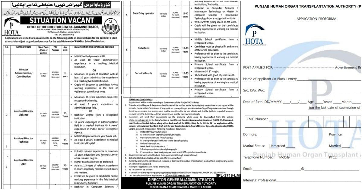 Featured Image Punjab Human Organ Transplantation Authority Phota Jobs 2020 Application Form