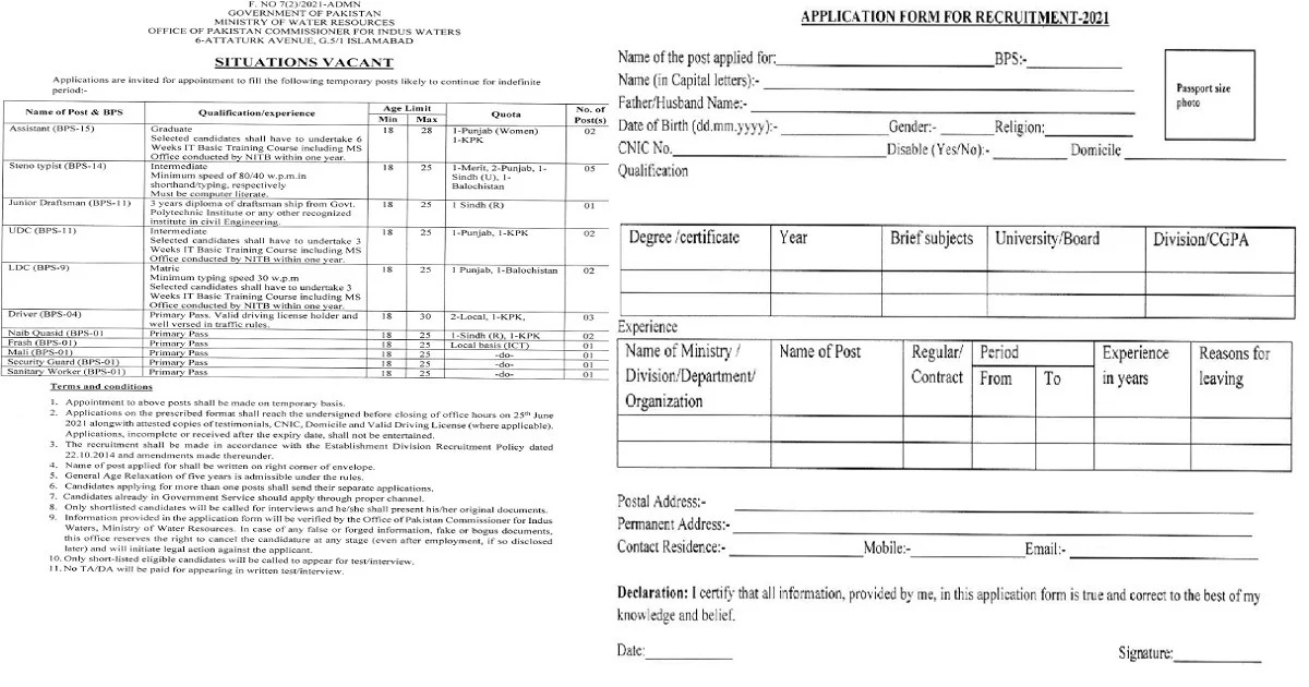Featured Image Ministry Of Water And Resources Mowr Islamabad Jobs 2021 Application Form Latest