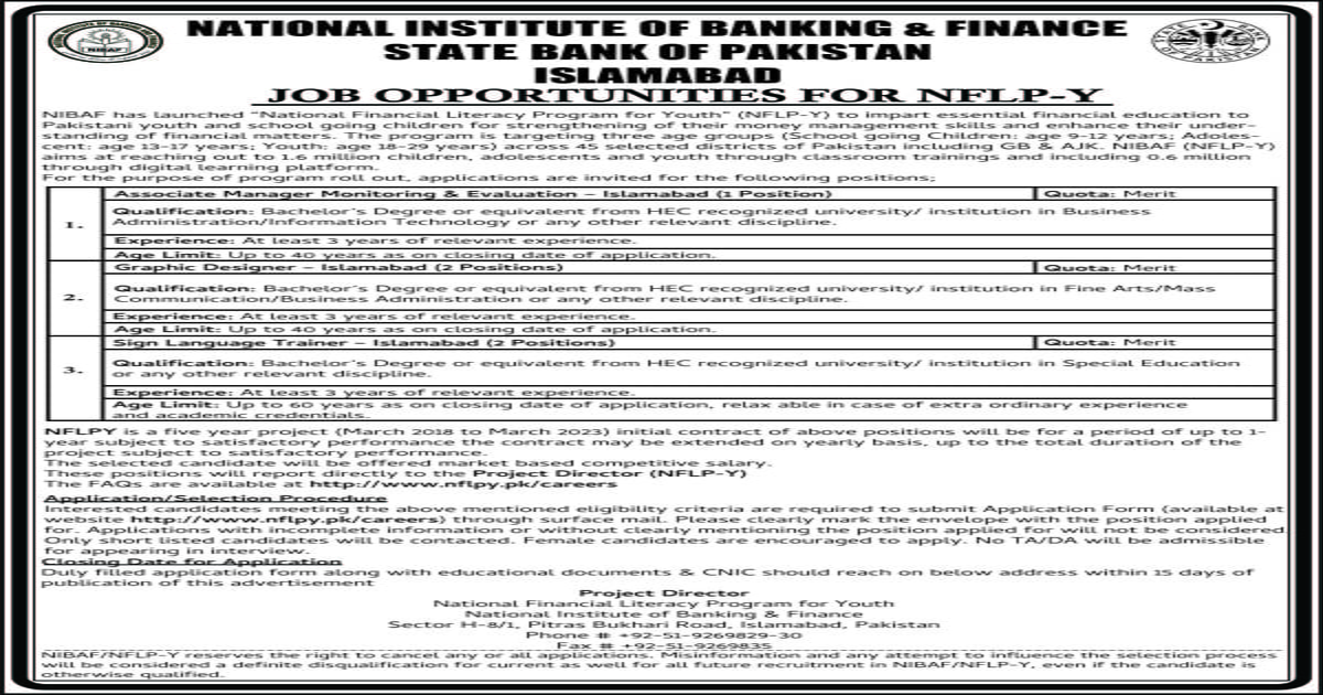 Featured Image State Bank Of Pakistan Sbp Jobs 2021 Nflp-Y Application Form Latest