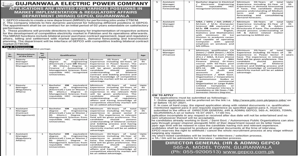Facebook Image Gujranwala Electric Power Company Gepco Wapda Jobs 2021 Www.pitc.com.pk/Gepco-Jobs Apply Online