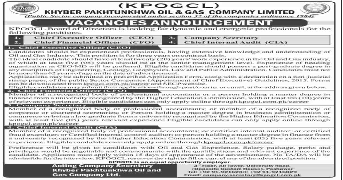 Featured Image Khyber Pakhtunkhwa Oil And Gas Company Limited Kpogcl Jobs 2021