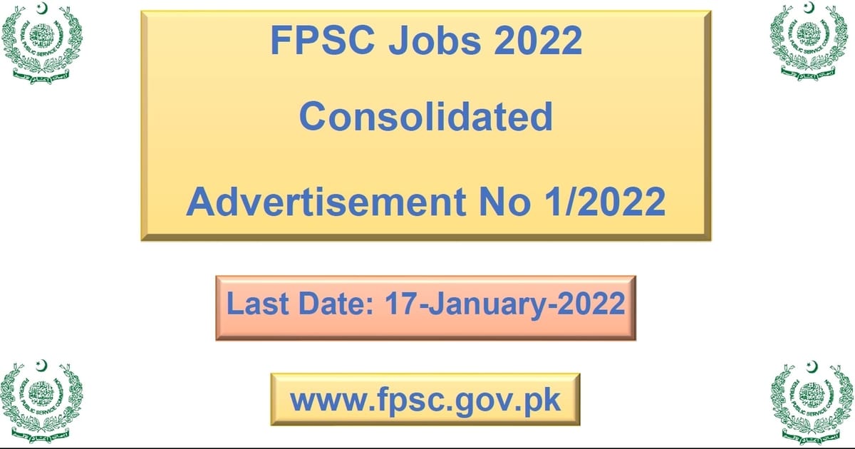 Featured Image Fpsc Jobs 2022 Consolidated Advertisement No 1 2022 Latest
