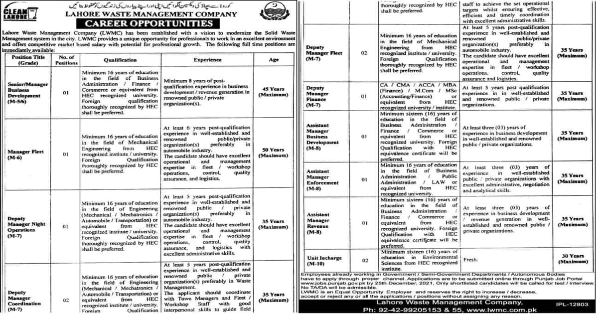Featured Image Lahore Waste Management Company Lwmc Jobs 2021 Apply Online