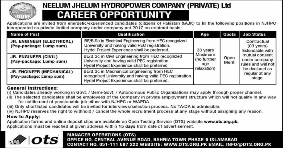 Featured Image Neelum Jhelum Hydropower Company Njhpc Pvt Ltd Wapda Jobs 2022 Ots