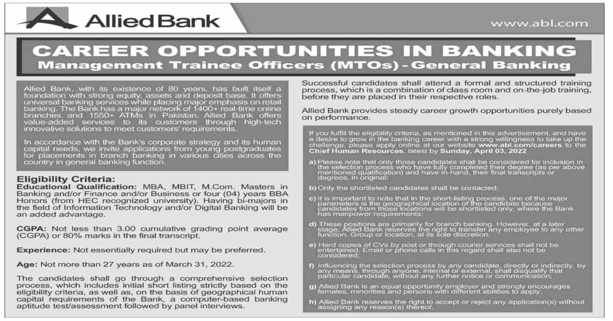 Featured Image Allied Bank Limited Abl Jobs 2022 Management Trainee Officers Mto Apply Online