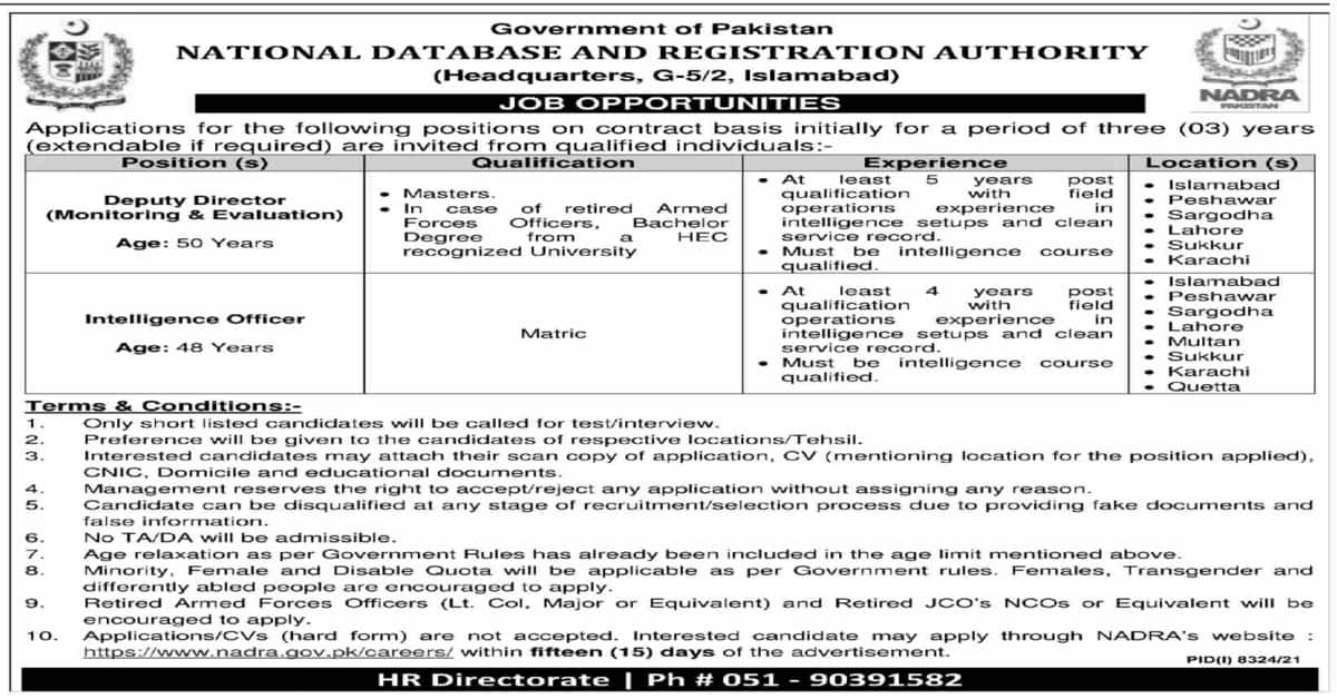 Featured Image Nadra Jobs 2022 Online Apply Intelligence Officer &Amp; Deputy Director