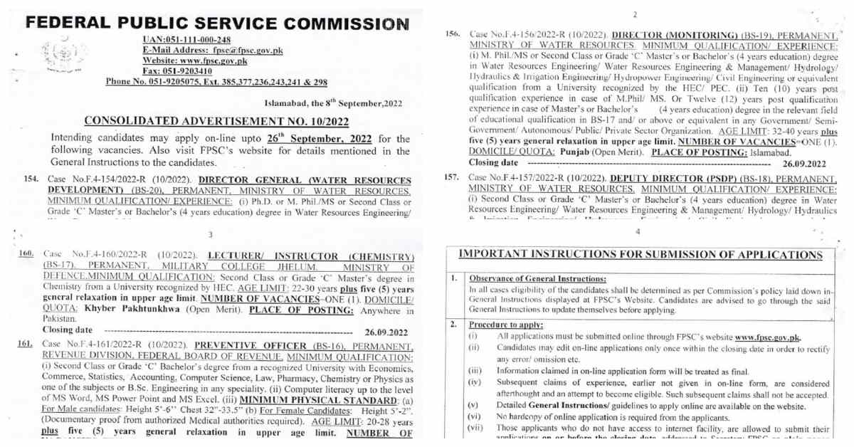 Featured Image Fpsc Jobs 2022 Consolidated Advertisement No 10/2022 Apply Online