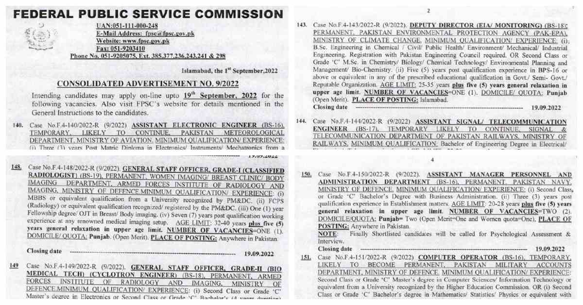 Featured Image Fpsc Jobs 2022 Consolidated Advertisement No 9 2022 Apply Online Latest
