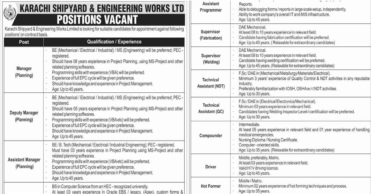 Featured Image Karachi Shipyard And Engineering Works Limited Ksew Jobs 2022 Apply Online