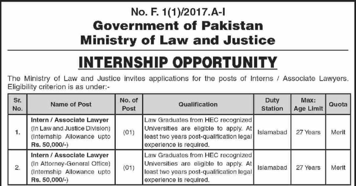 Featured Image Ministry Of Law And Justice Internship 2022 Www.molaw.gov.pk Apply Online