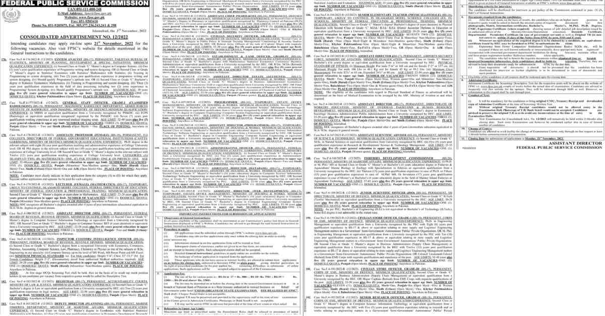 Featured Image Fpsc Jobs 2022 Consolidated Advertisement No 12/2022 Apply Online