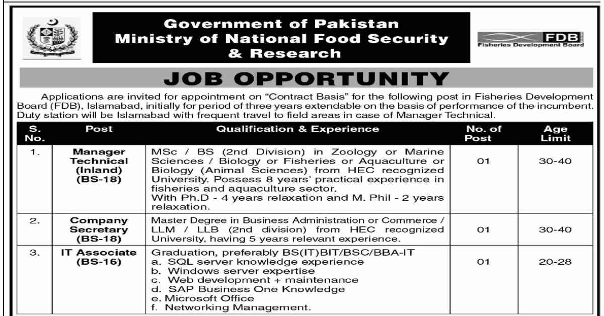 Featured Image Fisheries Development Board Fdb Jobs 2023 Apply Online: Ministry Of National Food Security &Amp; Research