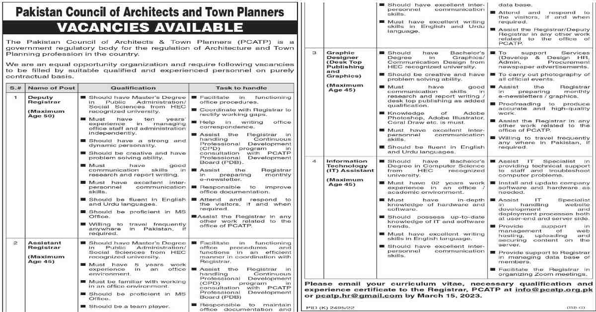 Featured Image Pakistan Council Of Architects And Town Planners Pcatp Jobs 2023 Apply Online