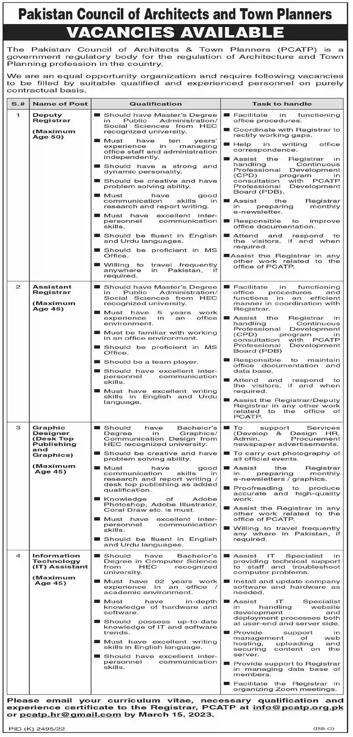Pakistan Council Of Architects And Town Planners Pcatp Jobs 2023 Apply Online