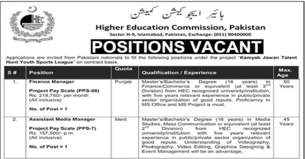 Featured Image Higher Education Commission Hec Jobs 2023 For Finance And Assistant Media Manager