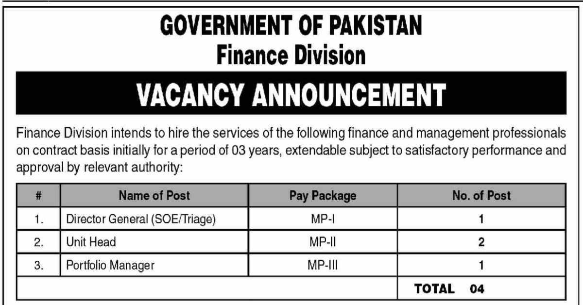 Featured Image Government Of Pakistan Finance Division Jobs 2023 Apply Online