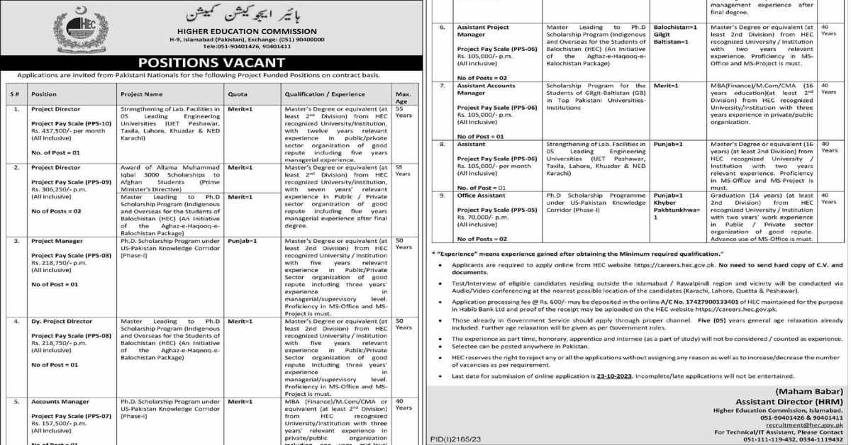 Featured Image Higher Education Commission Hec Jobs October 2023 Apply Online