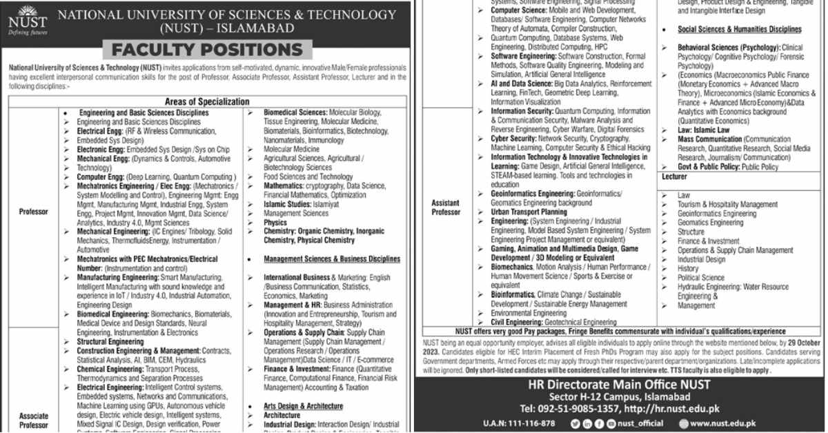 Featured Image Nust University Islamabad Faculty Jobs 2023 Apply Online