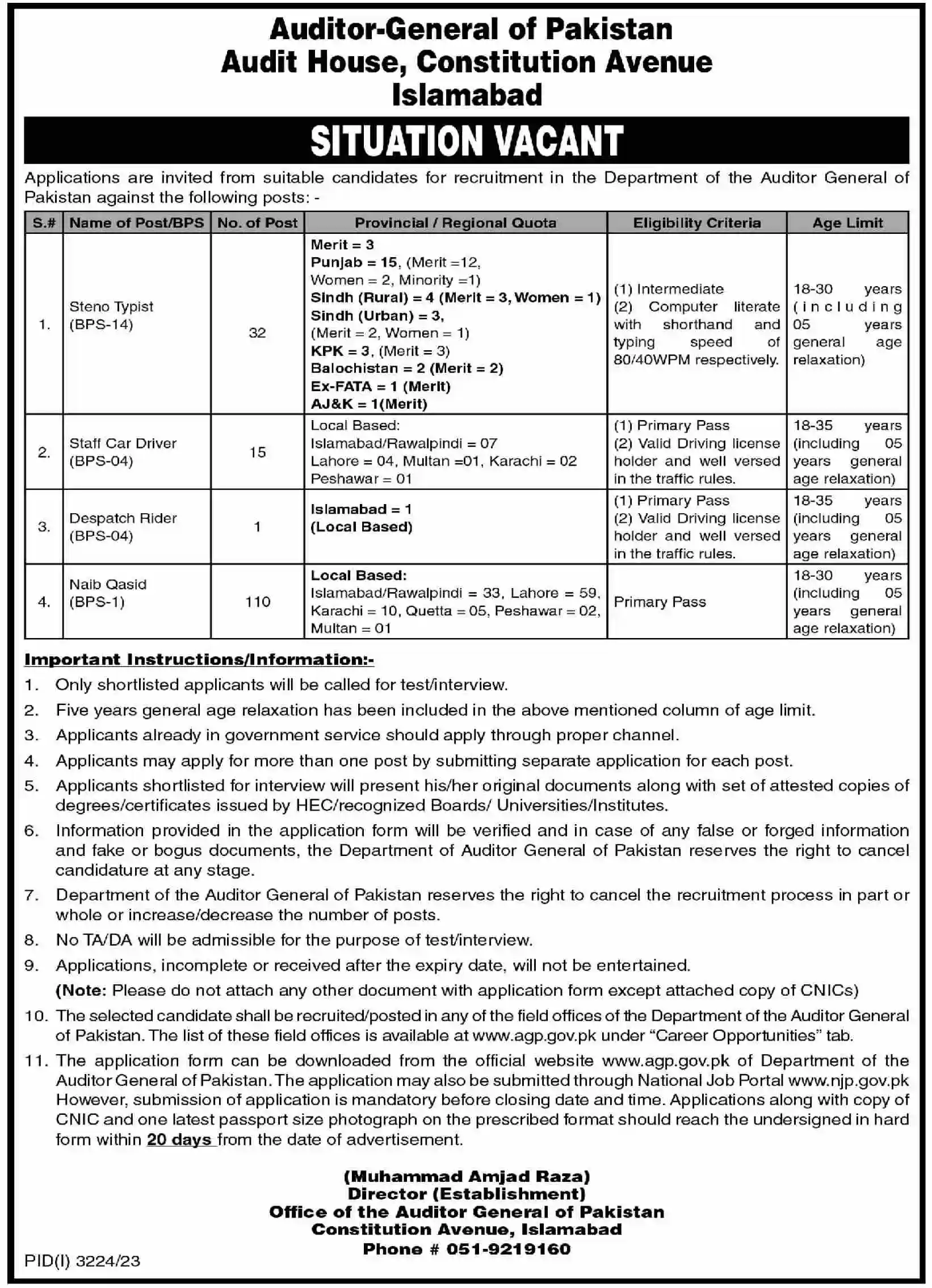 Auditor General Of Pakistan Agp Jobs 2023 Audit House Constitution Avenue Islamabad