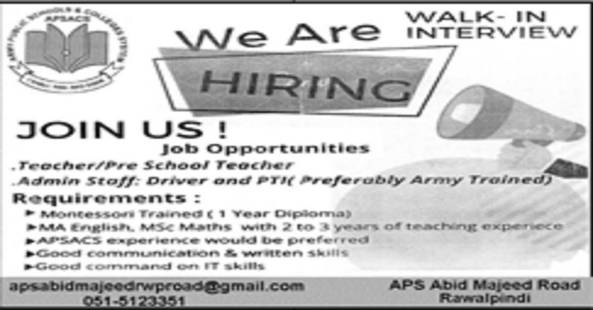 Featured Image Aps Rawalpindi Teaching &Amp; Admin Staff Jobs 2023 Walk In Interview
