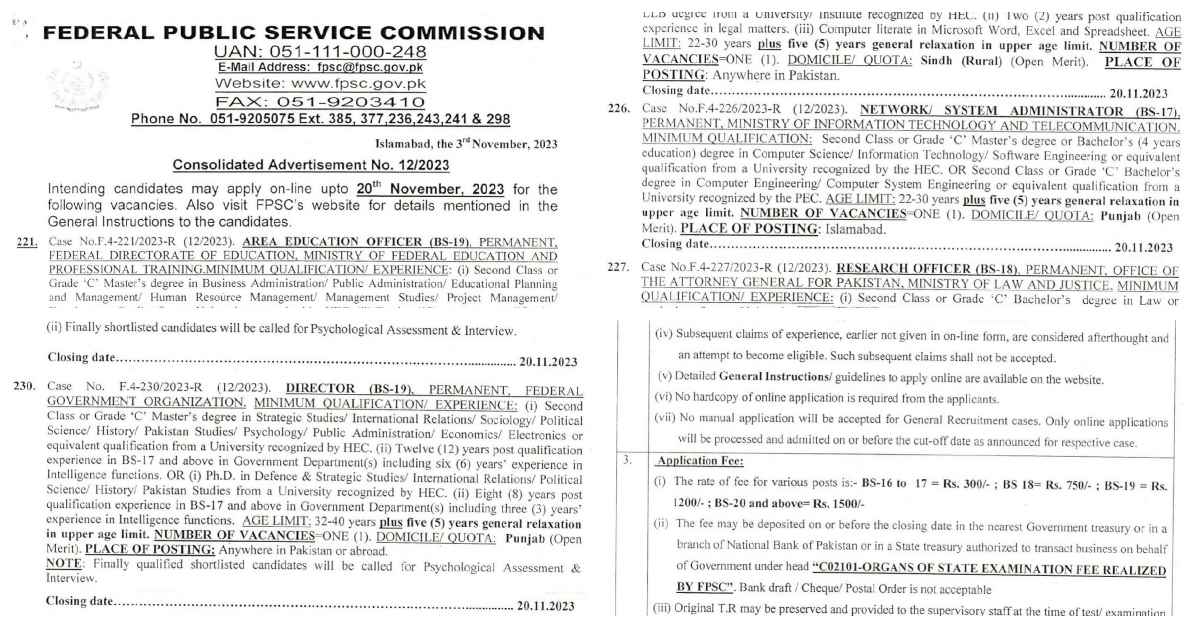 Featured Image Fpsc Jobs 2023 Consolidated Advertisement No 12 2023 Apply Online