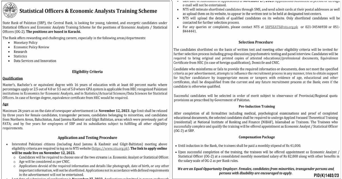 Featured Image State Bank Of Pakistan Sbp Jobs 2023 Statistical Officers &Amp; Economic Analysts Training Scheme Nts