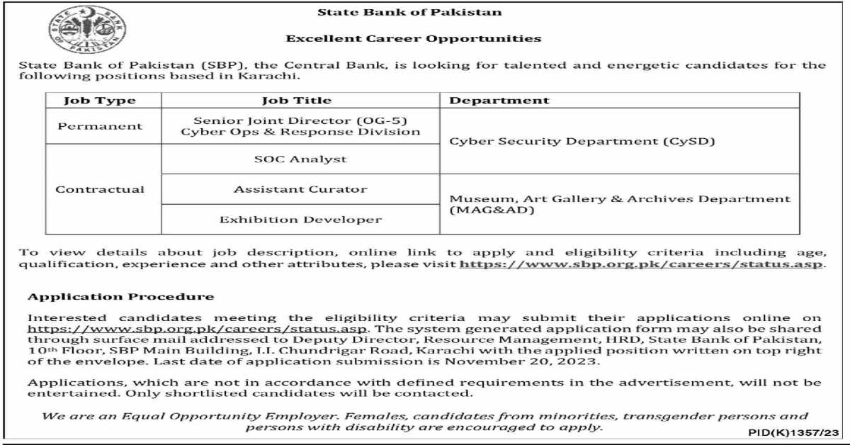 Featured Image State Bank Of Pakistan Sbp Jobs November 2023 Karachi Apply Now