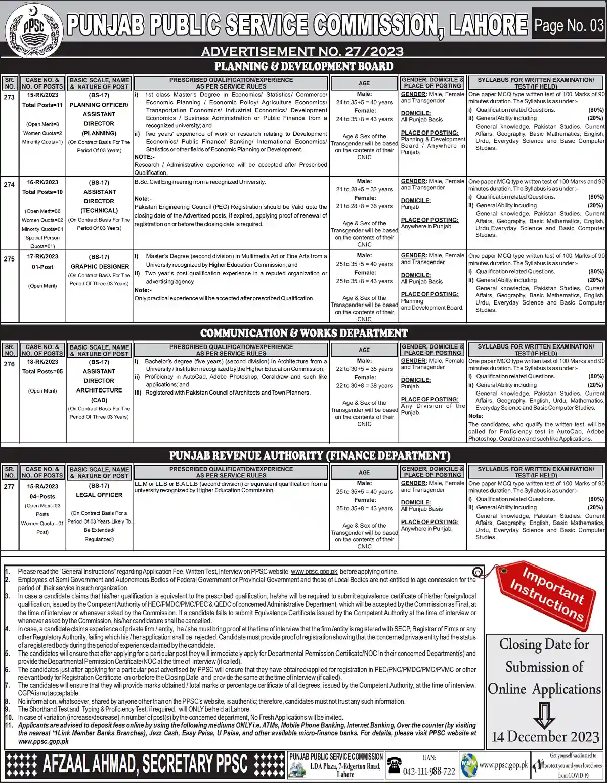 Punjab Public Service Commission Ppsc Jobs 2023 Advertisement No 27/2023 Apply Online Latest