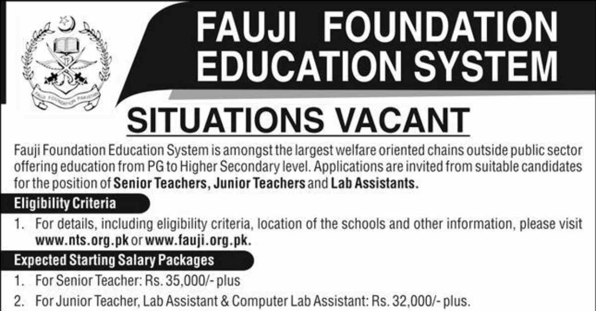 Featured Image Fauji Foundation Education System Ffes Jobs 2024 Nts