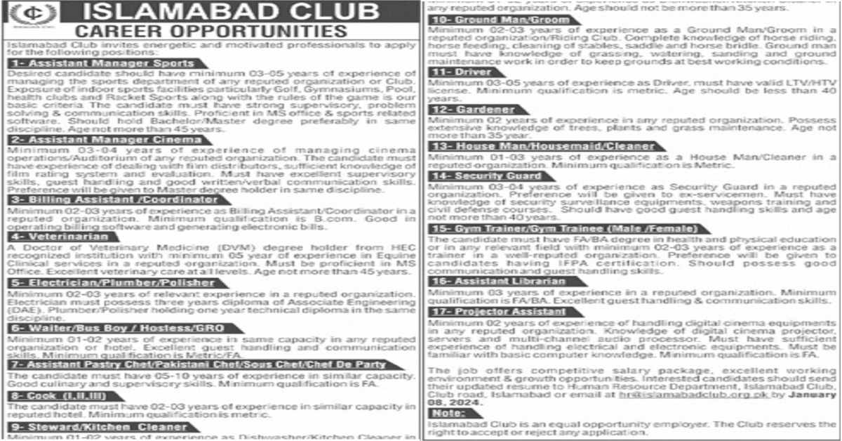 Featured Image Islamabad Club Jobs 2024 Apply Online Latest