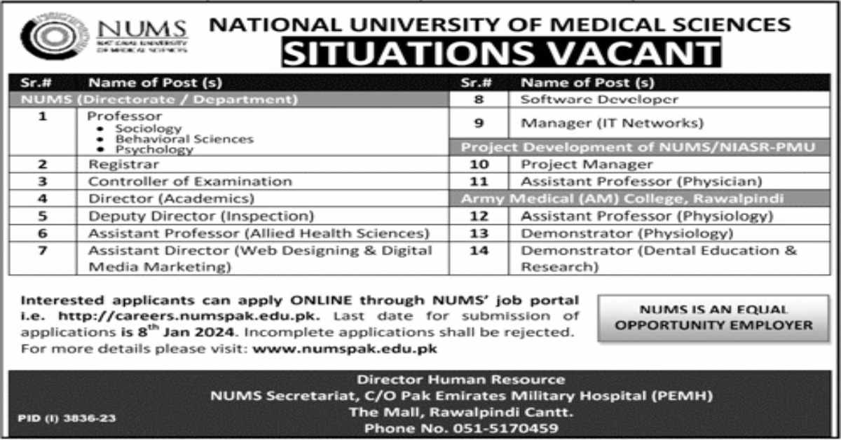 Featured Image National University Of Medical Sciences Nums Jobs 2024