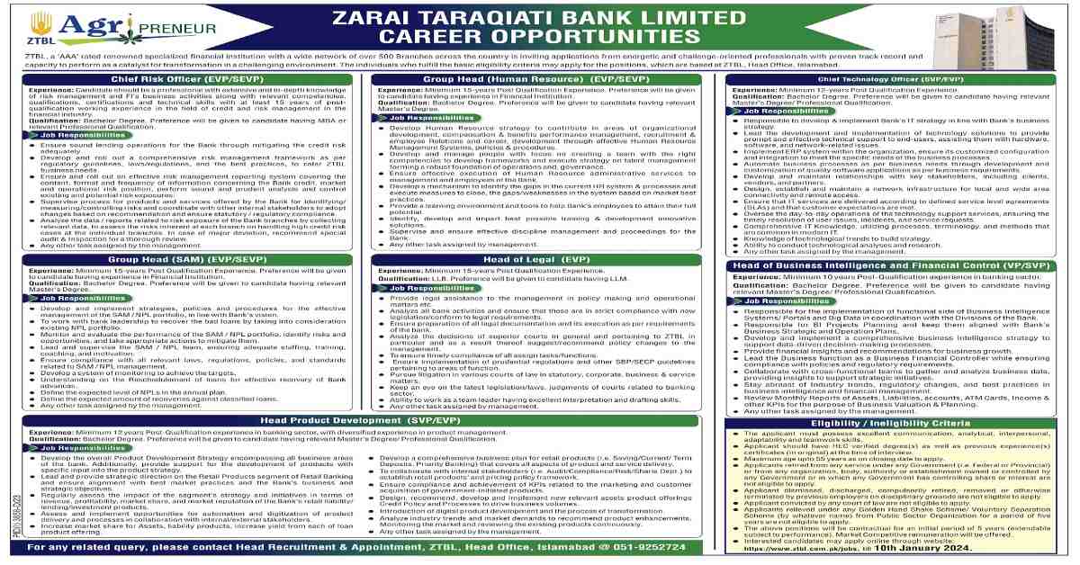 Featured Image Zarai Taraqiati Bank Limited Ztbl Jobs 2024 Apply Online