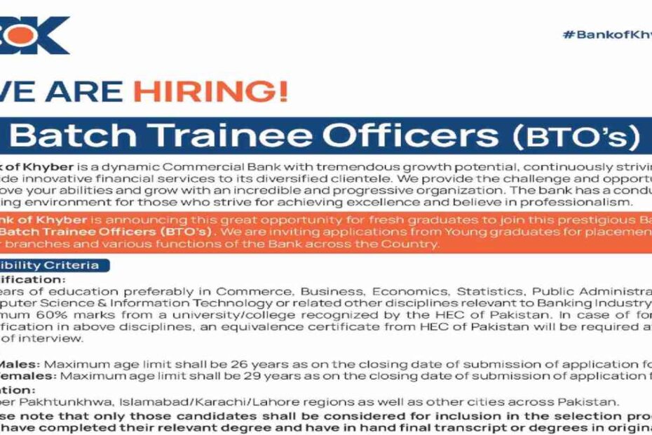 Featured Image Bank Of Khyber Bok Batch Trainee Officers Btos Jobs 2024 Apply Online Nts