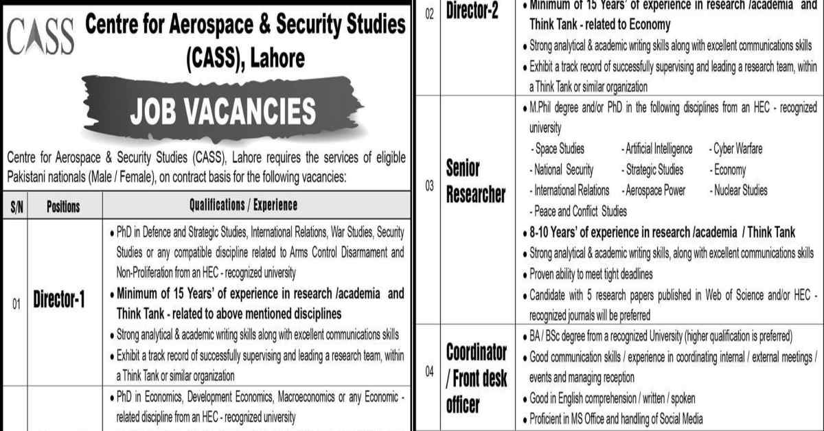 Featured Image Centre For Aerospace And Security Studies Cass Lahore Jobs 2024