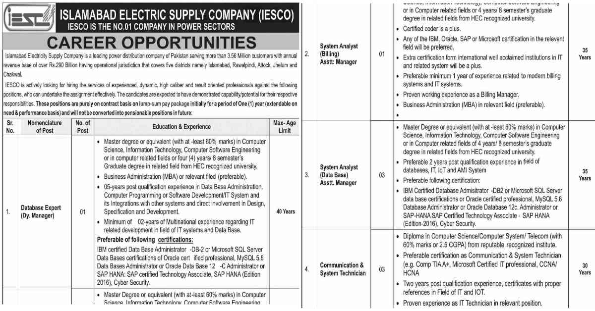 Featured Image Islamabad Electric Supply Company Iesco Jobs 2024 Apply Online