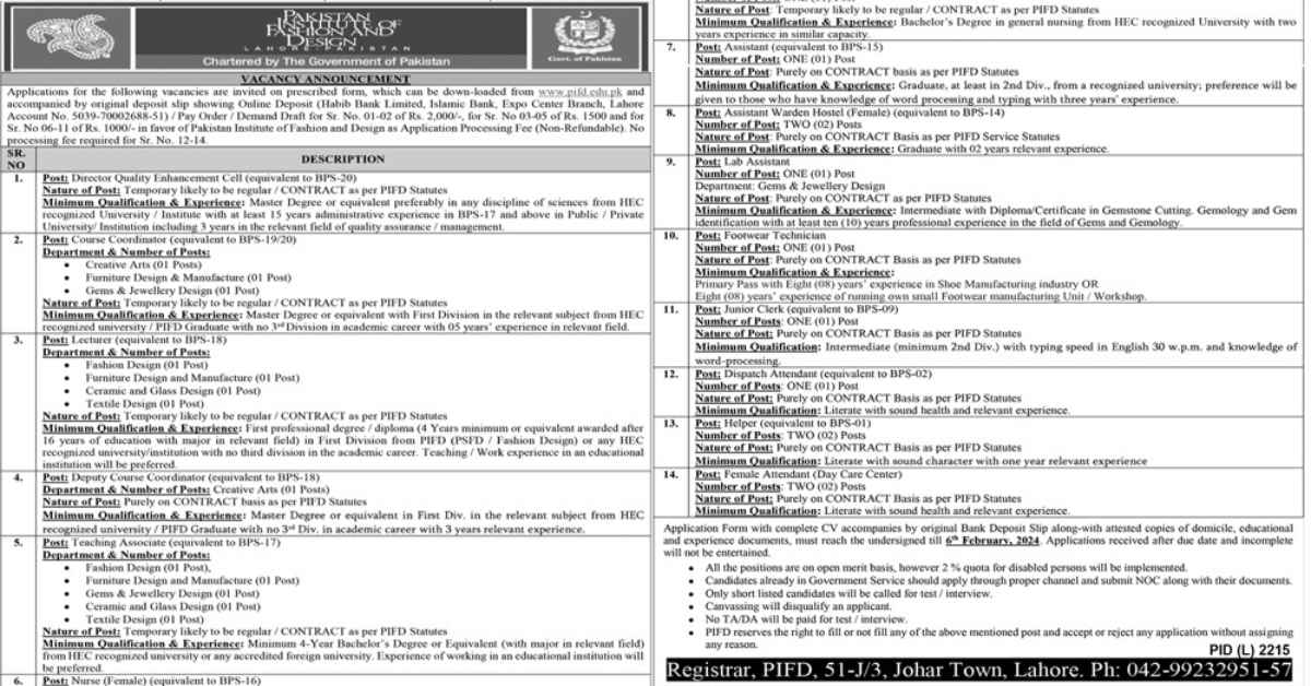 Featured Image Pakistan Institute Of Fashion And Design Pifd Lahore Jobs 2024