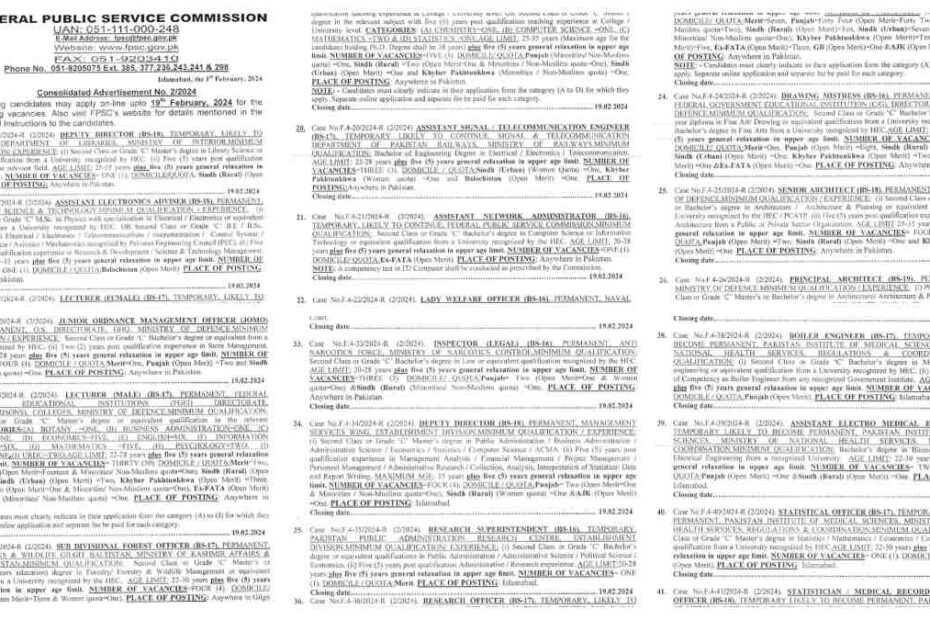 Featured Image Fpsc Jobs 2024 Consolidated Advertisement No 2/2024 Apply Online