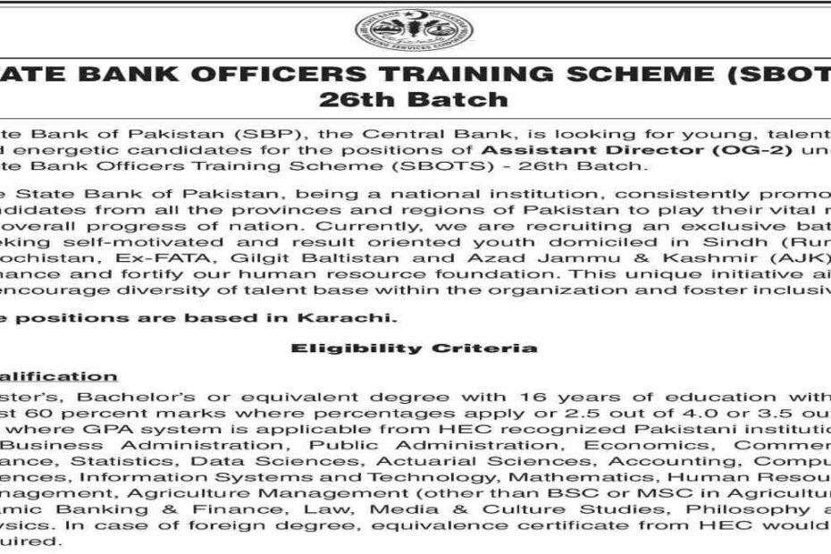 Featured Image State Bank Officers Training Scheme Sbots 26Th Batch