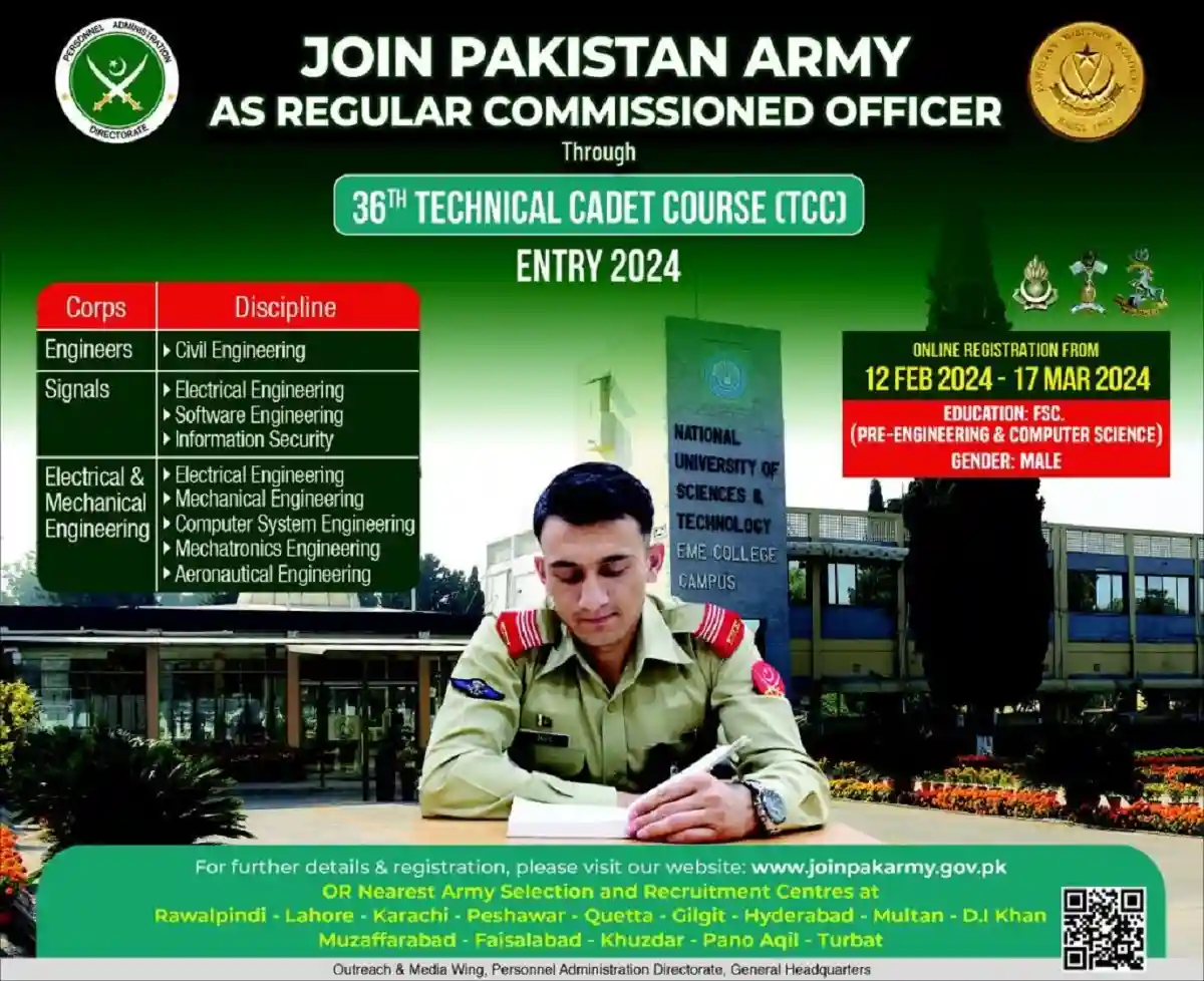 Join Pak Army Jobs 2024 36 Technical Cadet Course Tcc Entry 2024